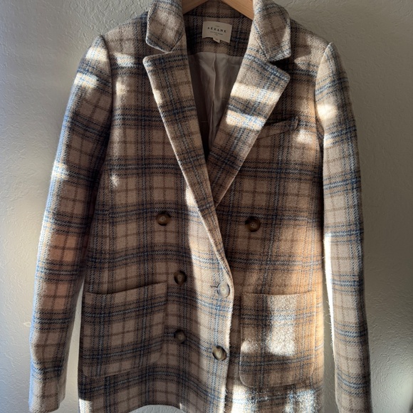 Sezane Michele Jacket Wool NWOT Blue & Beige Check Coat Blazer  (RARE) - Picture 3 of 11